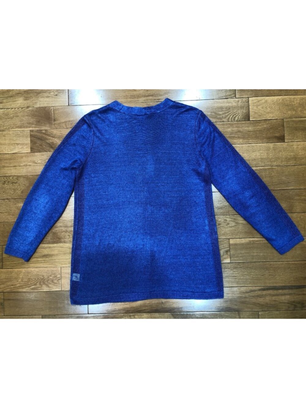 Talbots Open Front Linen Blue Cardigan w/ Lace Knit Detail Beach Coastal Sz SP - Picture 5 of 7